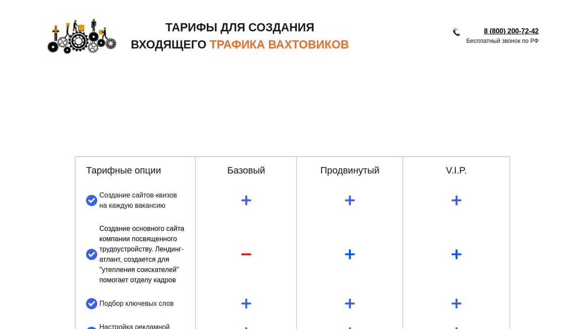 ТАРИФЫ НА ПОИСК РАБОТНИКОВ ВАХТОВЫМ МЕТОДОМ РАБОТЫ